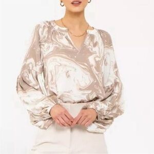 August Sky Elegant Marble Print Blouse